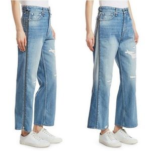 rag & bone Medium Blue Distressed Wide Leg Jeans